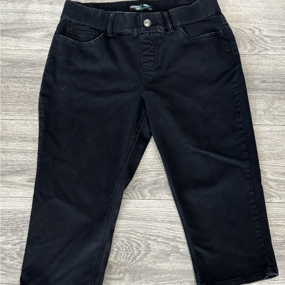 Riders Lee Women’s Mid Rise Black Capri Jeans Pants Size 10 Stretch Denim Used